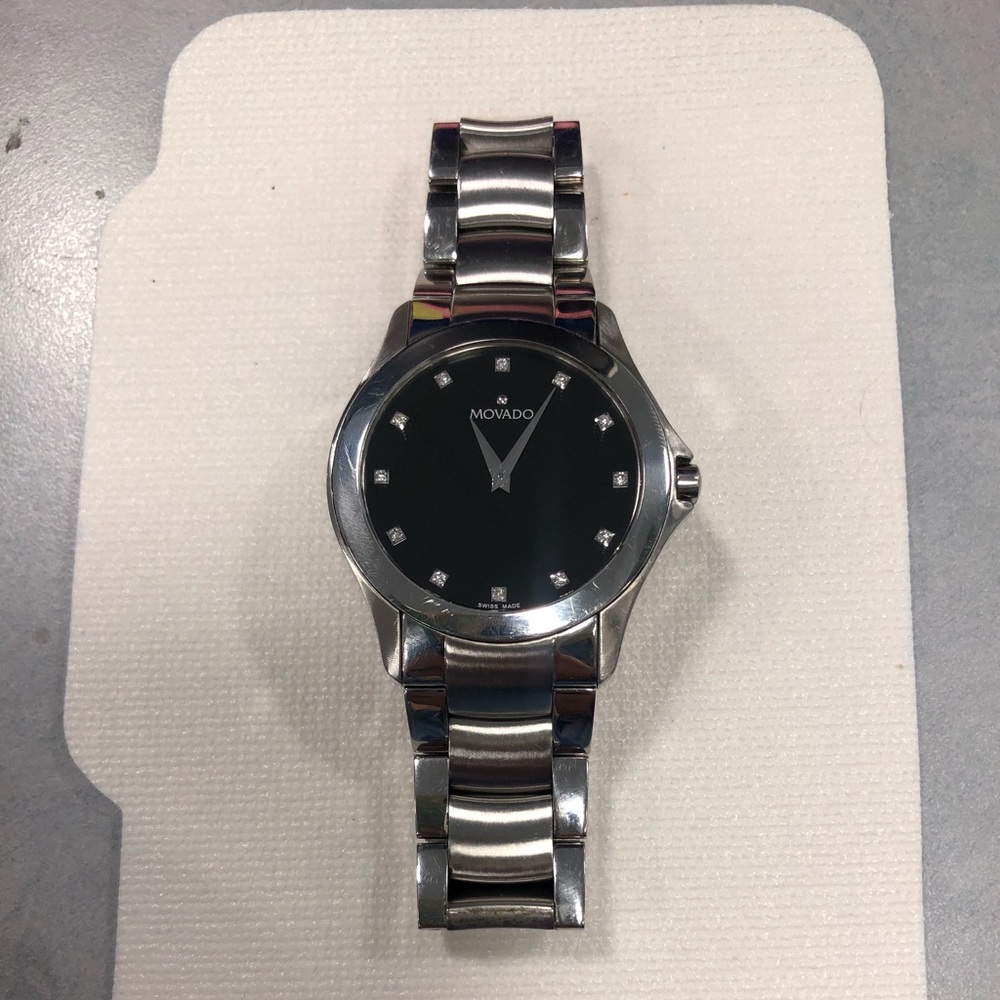 Movado Diamond Black Face Unisex Watch - Picture 1 of 8